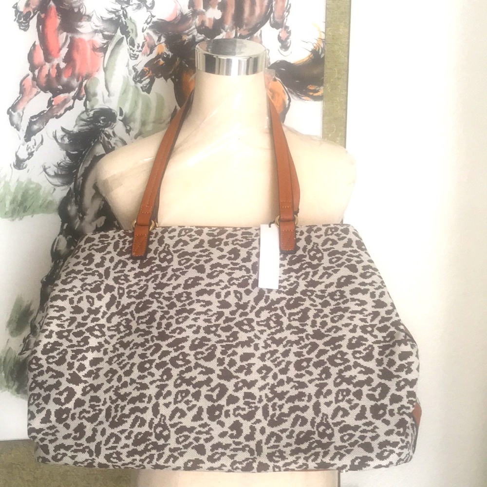 BRAND NEW Sole Society Leopard Print Tote with Tan Straps
